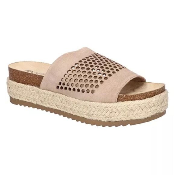 Bella Vita Beverly Taupe Leather Platform Sandals 9M Slip-On Espadrille Wedge - Picture 2 of 12